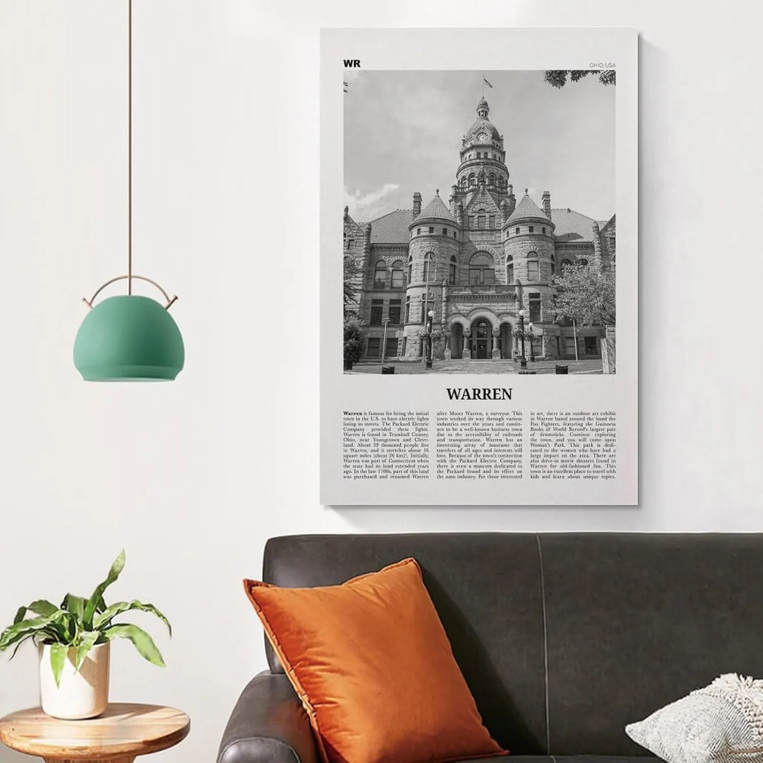 Warren Print Black And White, Warren Wall Art, Warren Poster, Warren Photo, Warren Wall Décor, Warren Map, Ohio, USA Canvas Poster Wall Art Bedroom Decor Office Room Kitchen Decor Gift 12x18inch(30x4
