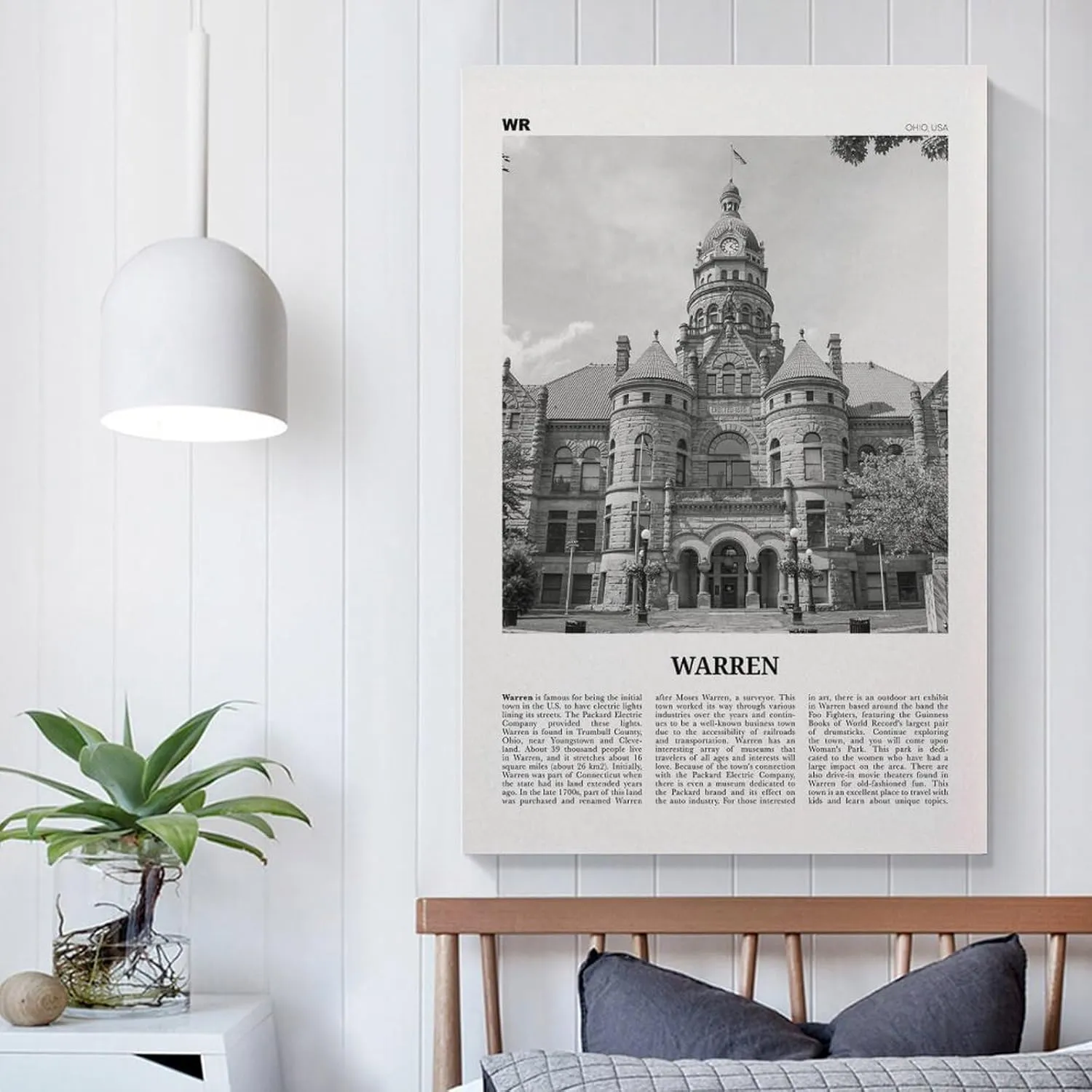 Warren Print Black And White, Warren Wall Art, Warren Poster, Warren Photo, Warren Wall Décor, Warren Map, Ohio, USA Canvas Poster Wall Art Bedroom Decor Office Room Kitchen Decor Gift 12x18inch(30x4
