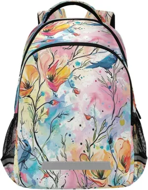 Watercolor Flower Pattern Design Waterproof Backpack - Casual Outdoor Sports Daypack with Ergonomic Shoulder Straps#265