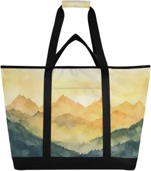 Watercolor Mountain Reusable Insulated Lunchbox Cooler Bag, Leakproof Kitchen Grocery Bag Collapsible Portable Cooler Tote Bag for Picnic, Camping, Office, Travel