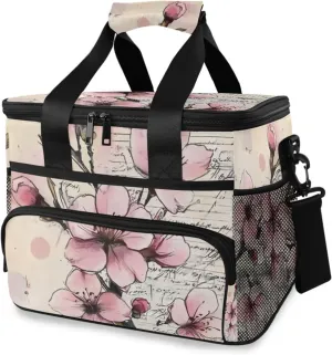 Watercolor Pink Cherry Cooler Bag Insulated Cooler Soft Sided Cooler 24 Can Portable Picnic Bag Large Leakproof Lunch Bag Box for Beach Grocery Camping Travel Car Men Women