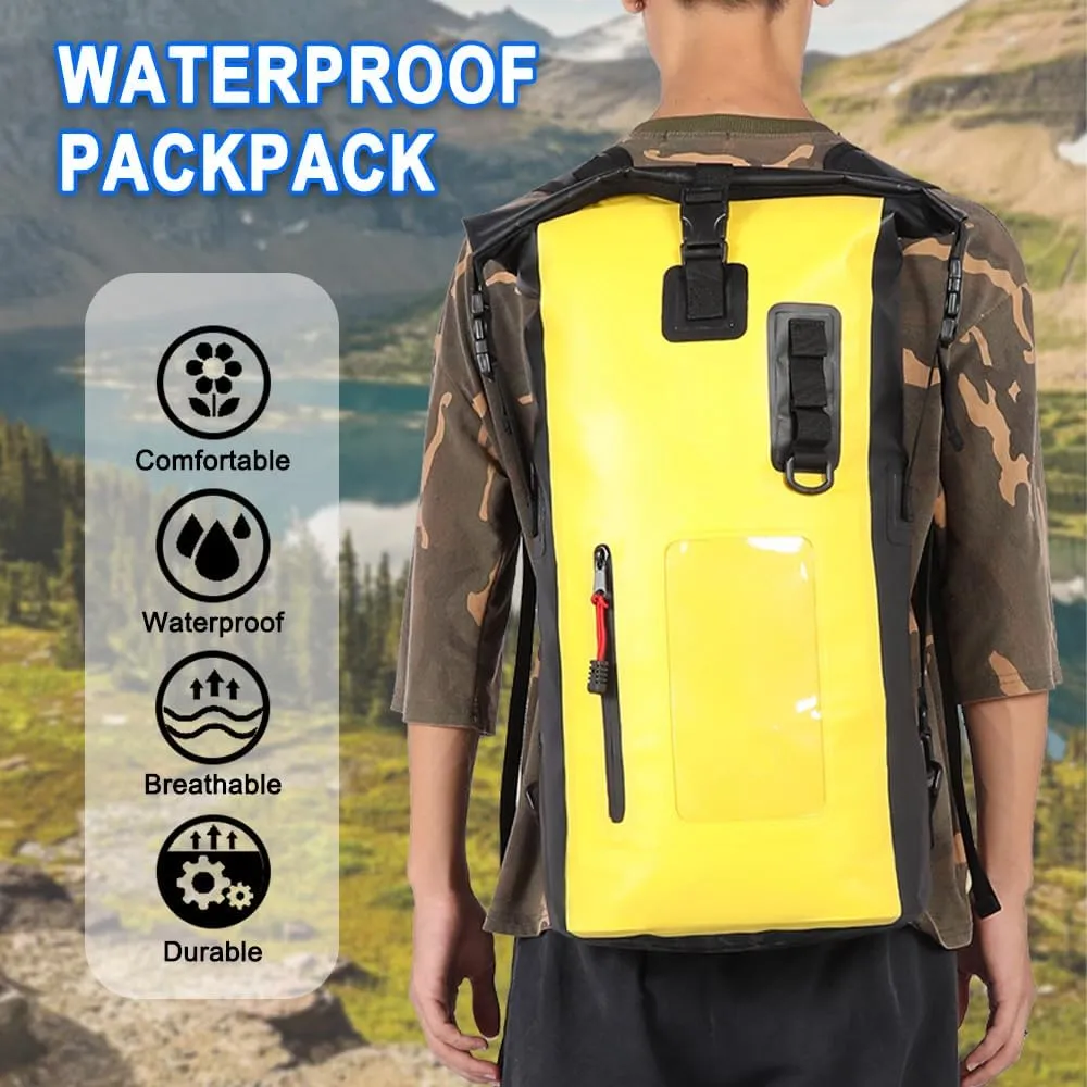 Waterproof Backpack Heavy Duty Roll- Closure Swim Bag with Front-Zipper Pocket