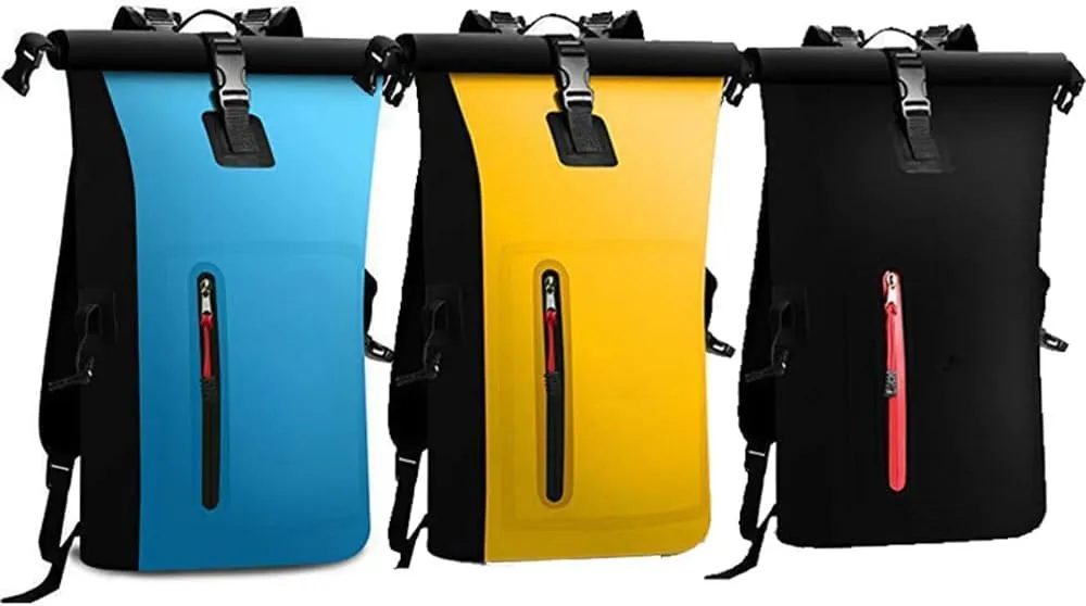 Waterproof Backpack Heavy Duty Roll- Closure Swim Bag with Front-Zipper Pocket