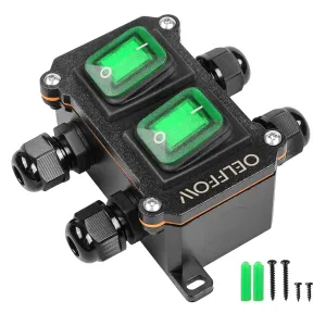Waterproof On Off Toggle Switch Double Switch with Green Light Rocker Button Inline Cord Switch DPST AC/DC 20A-125V,16A-250V,30A-24V,35A-12V, IP66 4 Exit