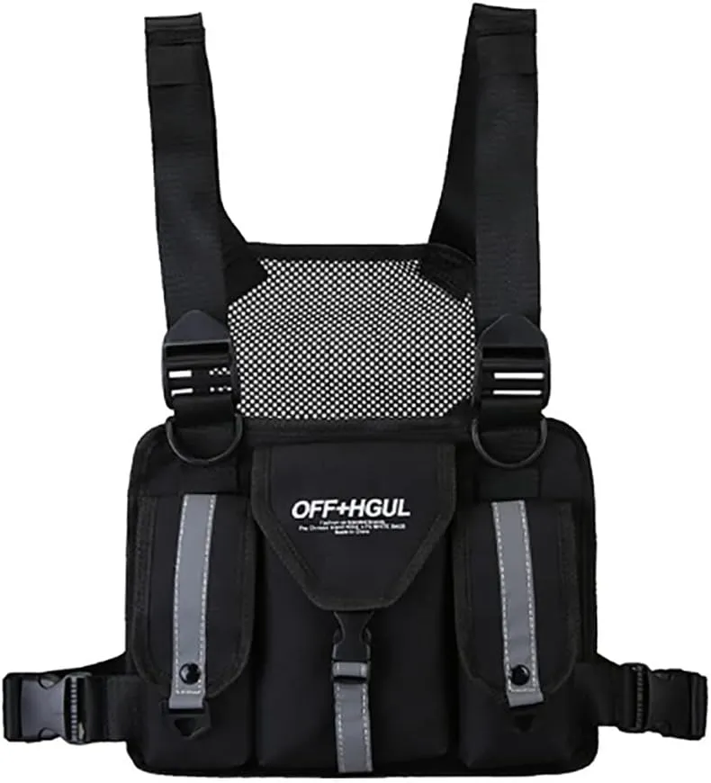 Waterproof Oxford Cloth Chest Pack, Training Tactical Backpack, Running Chest Pack, Lightweight Reflective Vest Bag Unisex (Reflective black)