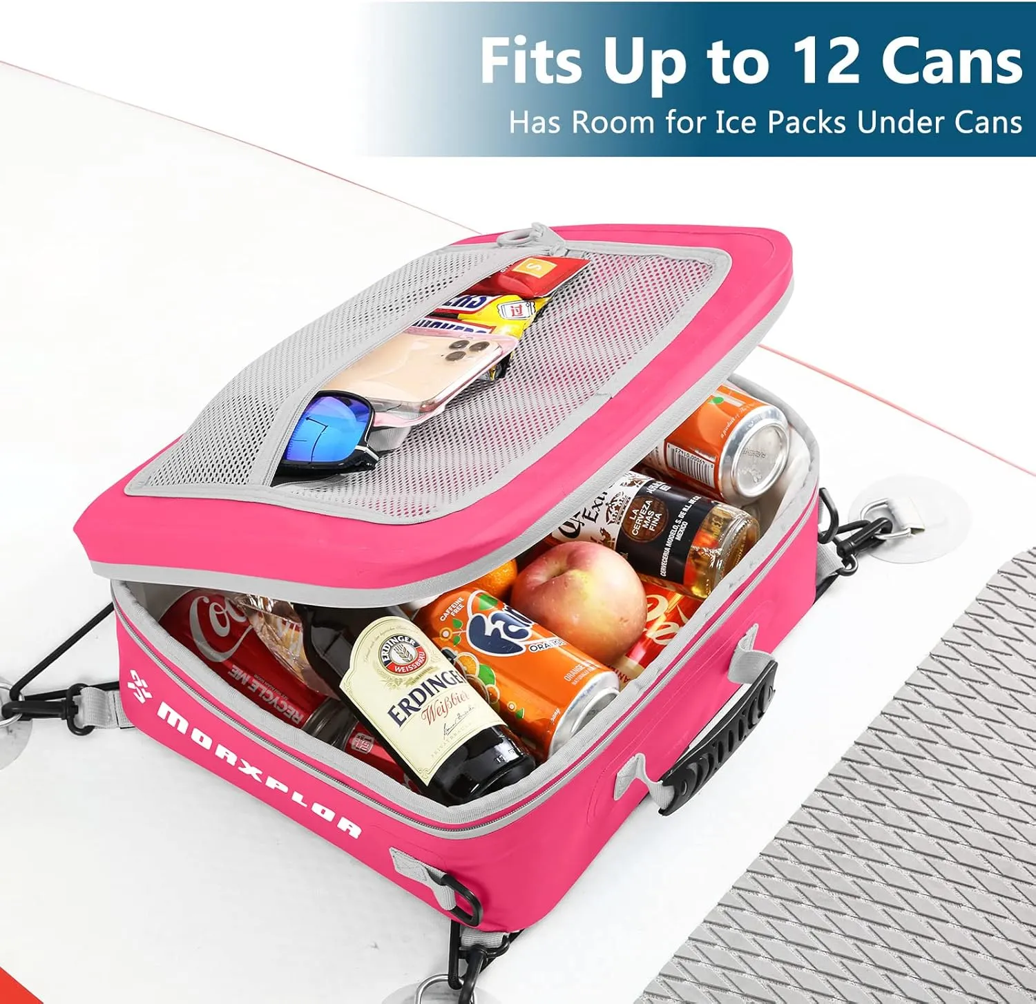 Waterproof PVC Paddleboard Cooler Deck Bag - 12 Can Soft Insulated Cooler for Paddleboarding, Camping, Kayaking