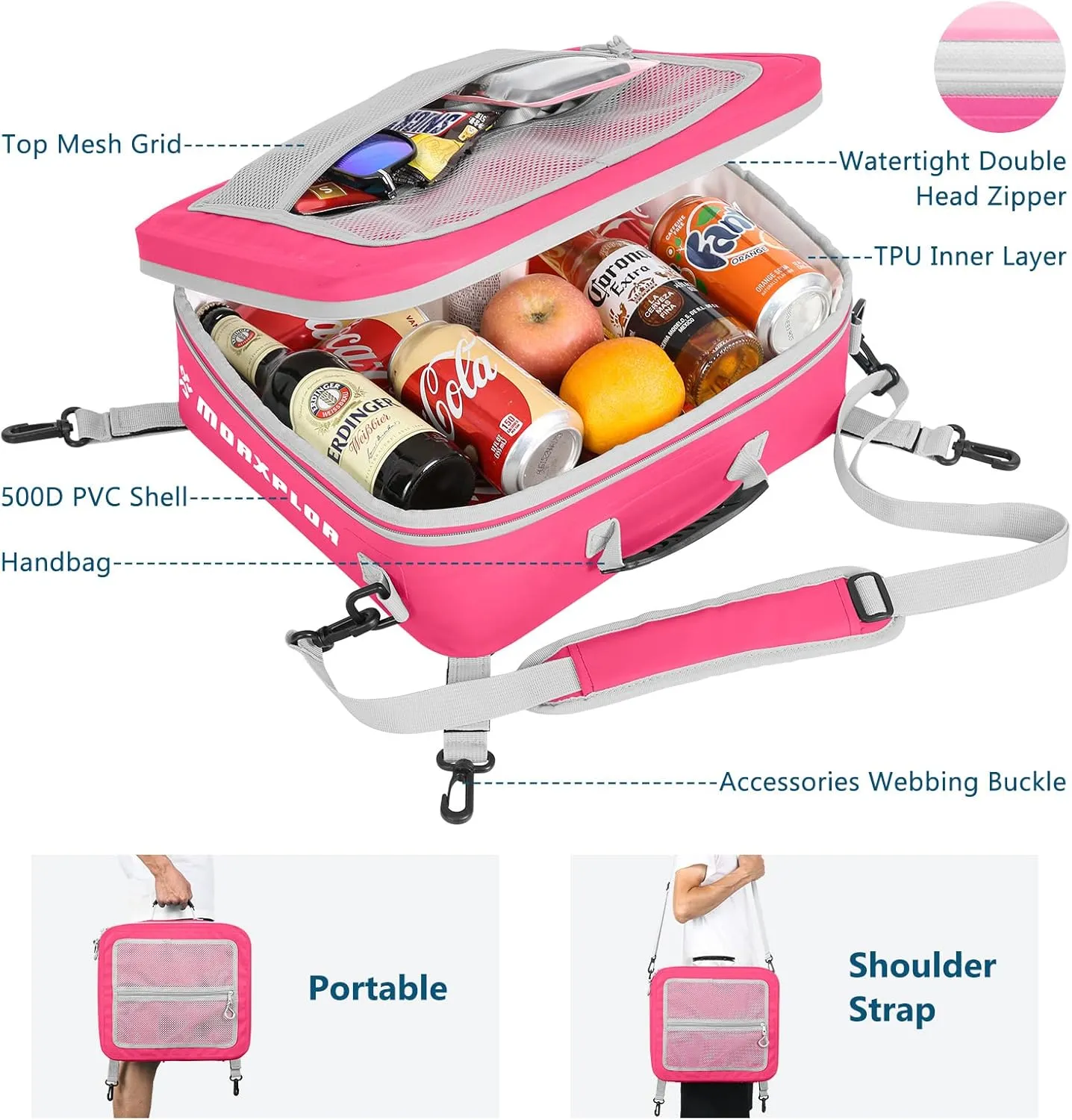 Waterproof PVC Paddleboard Cooler Deck Bag - 12 Can Soft Insulated Cooler for Paddleboarding, Camping, Kayaking