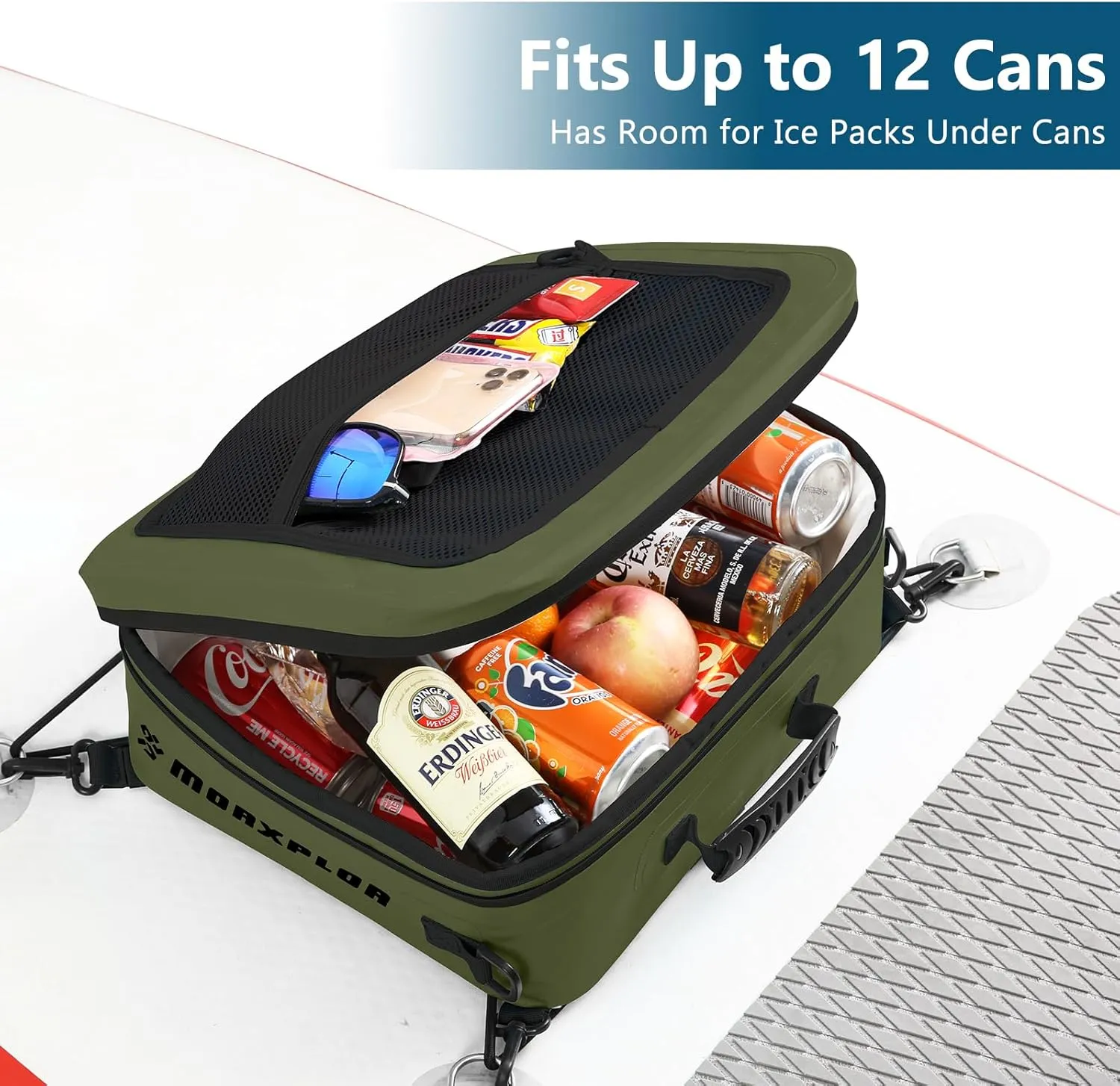 Waterproof PVC Paddleboard Cooler Deck Bag - 12 Can Soft Insulated Cooler for Paddleboarding, Camping, Kayaking