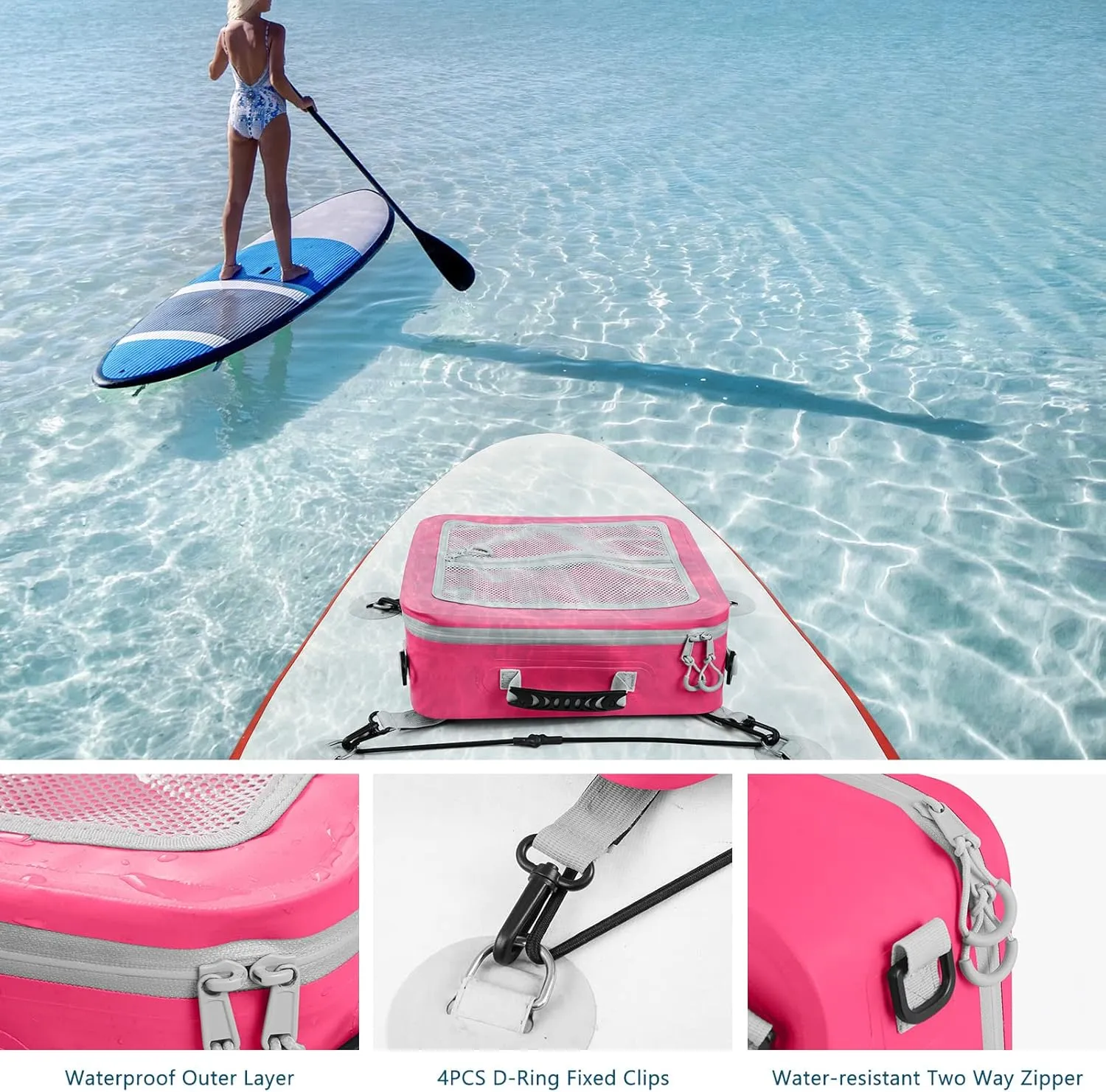 Waterproof PVC Paddleboard Cooler Deck Bag - 12 Can Soft Insulated Cooler for Paddleboarding, Camping, Kayaking
