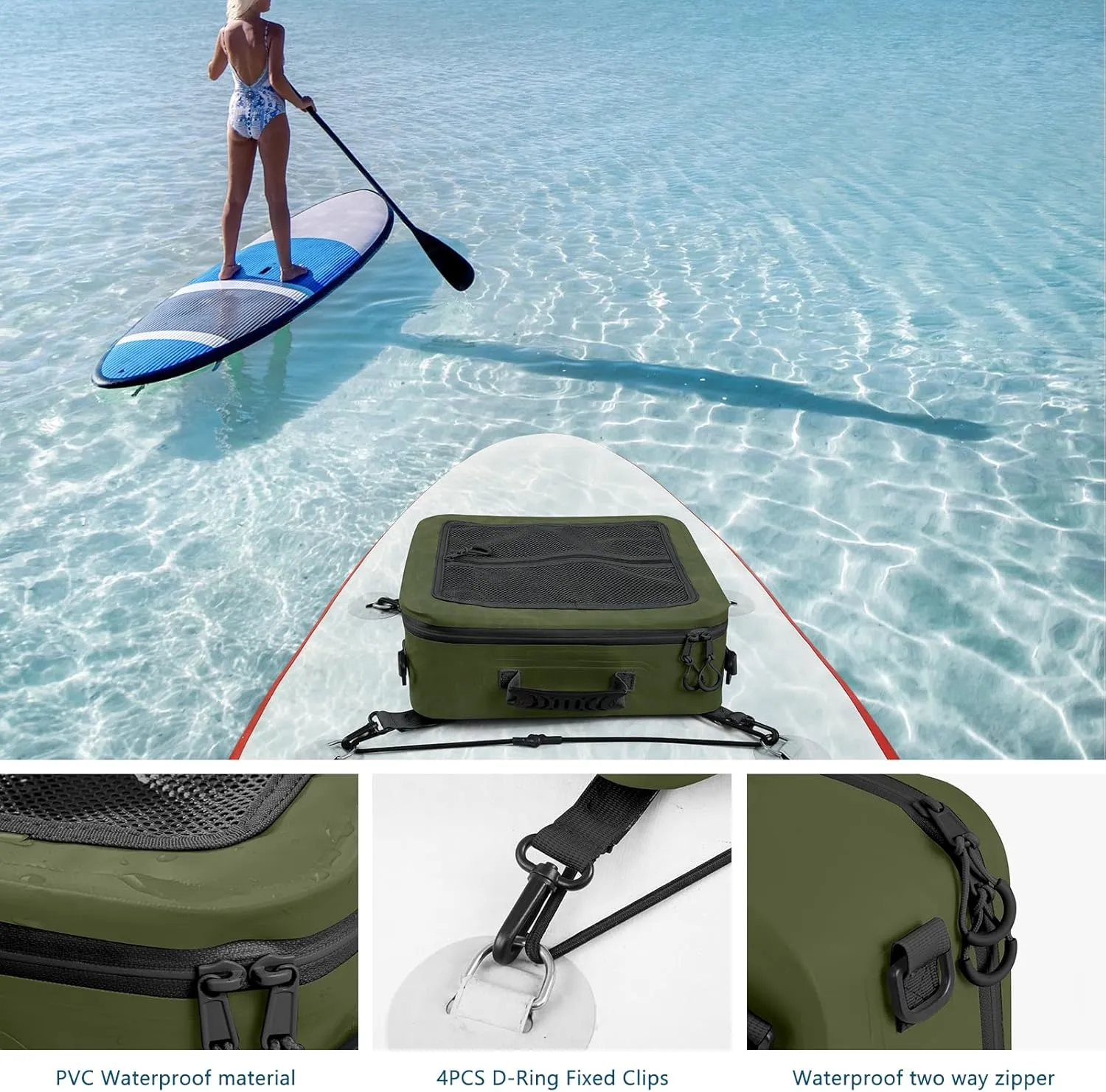 Waterproof PVC Paddleboard Cooler Deck Bag - 12 Can Soft Insulated Cooler for Paddleboarding, Camping, Kayaking