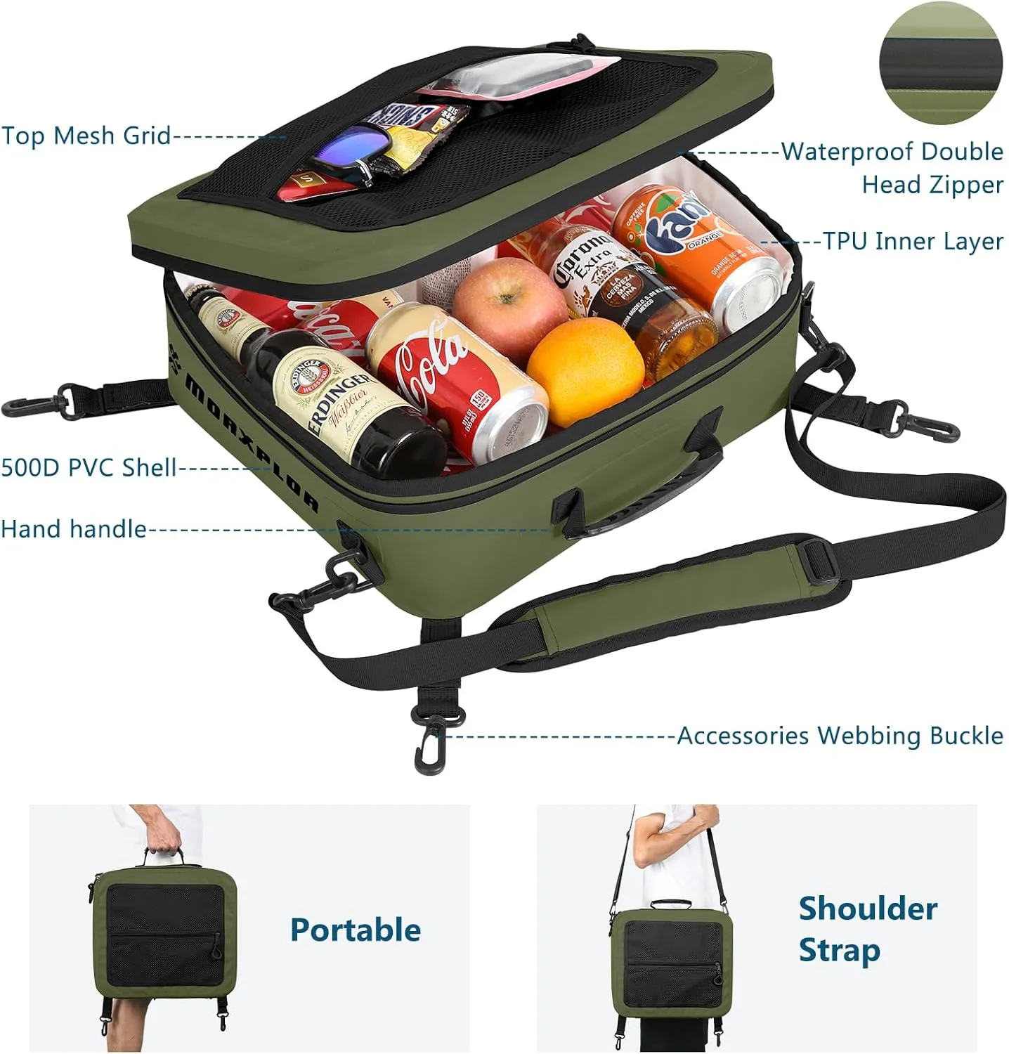 Waterproof PVC Paddleboard Cooler Deck Bag - 12 Can Soft Insulated Cooler for Paddleboarding, Camping, Kayaking