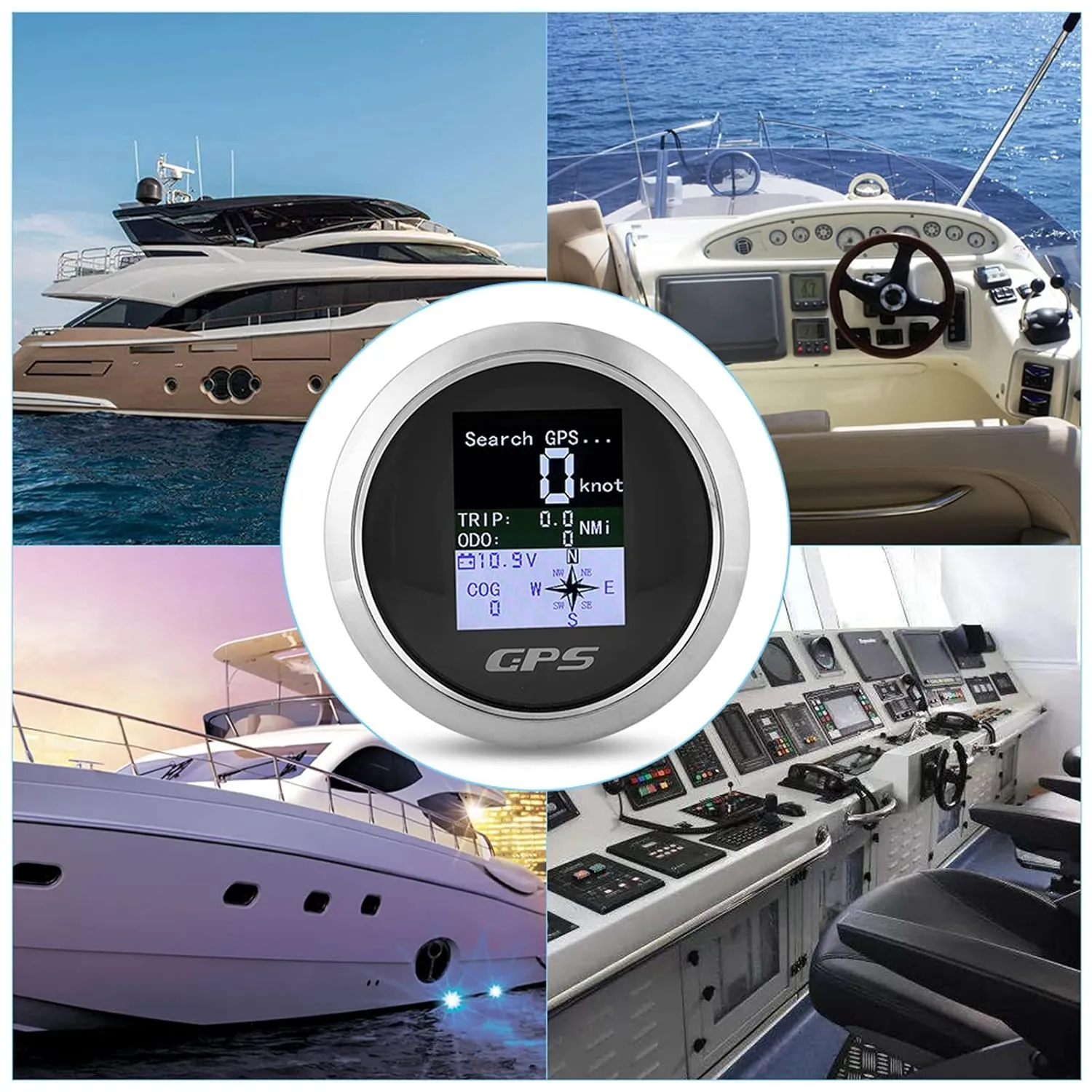Waterproof Stainless Steel Speedometer GPS for Ships, Yachts, Trucks with 8 Direction Pointers Waterproof Digital Speedometer for Car Boat (Dial Black), Genericmn8stdwb7h-11