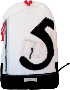 Waterresistant Sailcloth Backpack, White and Navy Unisex Athletic Bag, Lightweight Gym Sport Bag, Sailor Bag