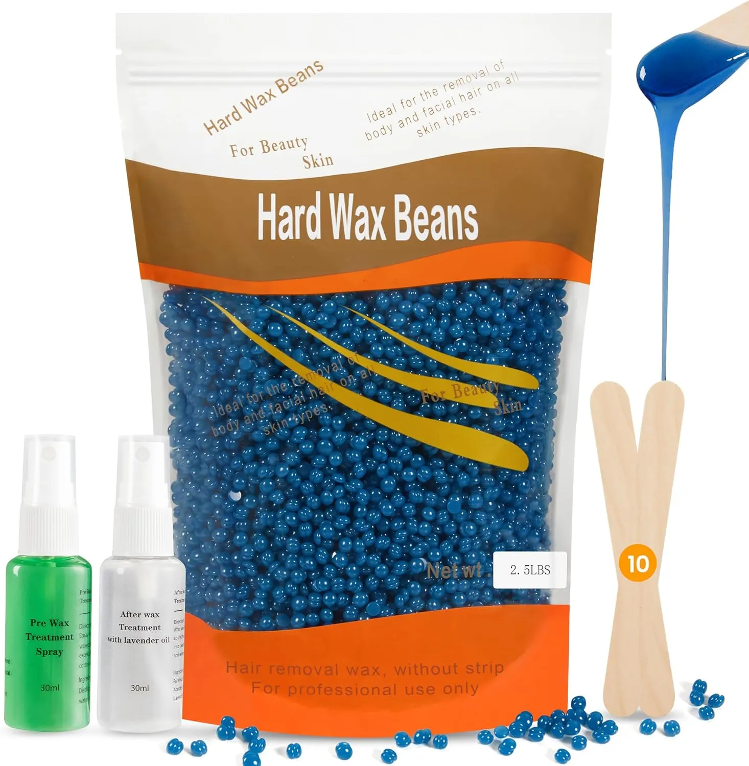 Wax Beans for Hair Removal, 2.5lb Hard Wax Beads, Waxing Beads for Sensitive Skin, Hair Removal Kit for Women Men Full Body, Facial, Brazilian, Bikini, Legs, Chest
