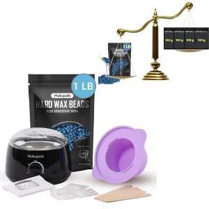Waxing Kit, Warmer Machine for Hair Removal Brazilian Waxing with 16oz Wax Beads, Professional Waxing Pot at Home, Unscented No Rosin Wax Beans for Sensitive Skin, Coarse Hair, Bikini, Legs, Arms