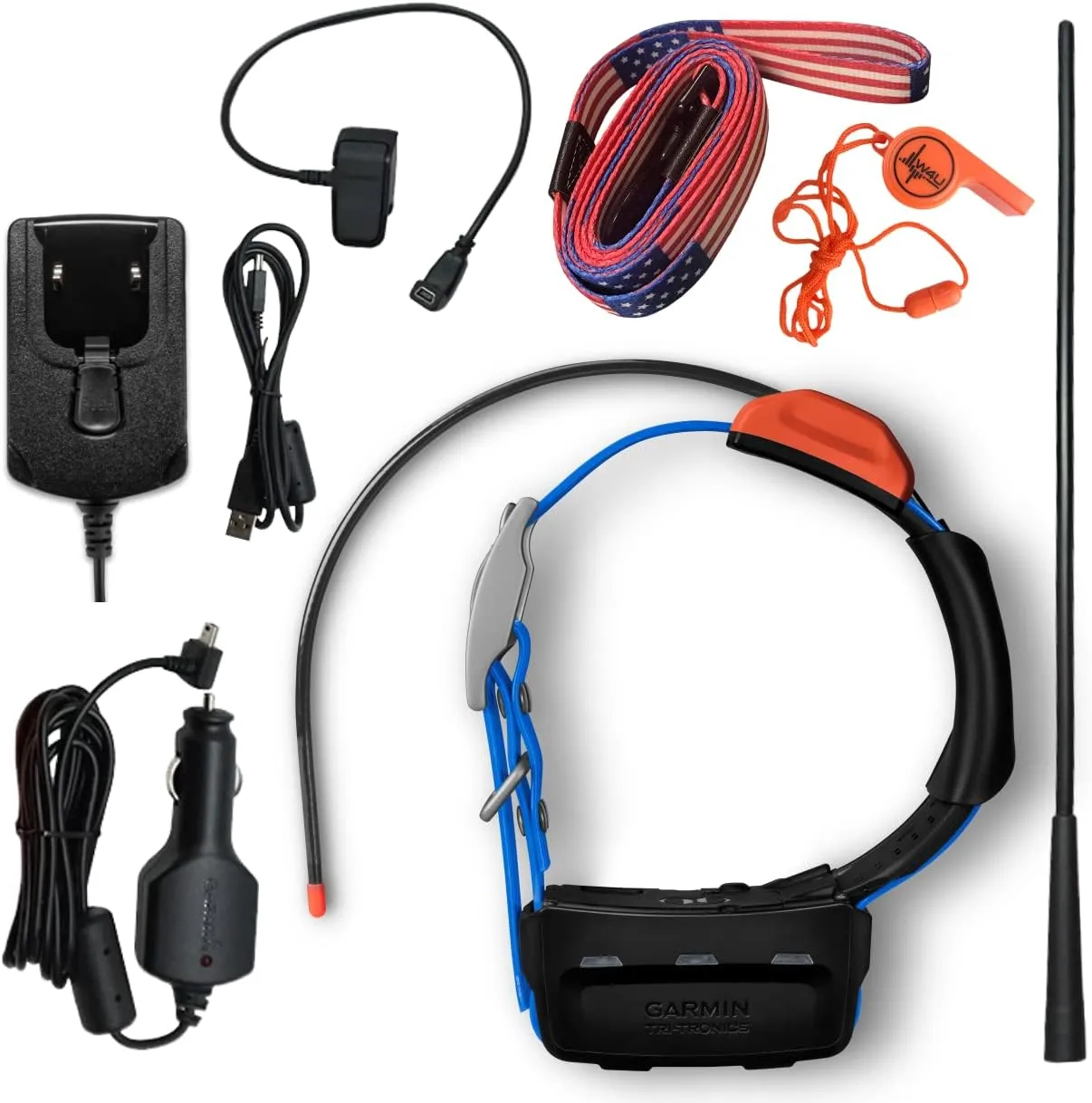 Wearable4U Garmin T 5X Dog Device, Tracking and Training Dog Collar, Rugged and Water-Resistant, High-Sensitivity GPS, Blue with Whistle and Leash Bundle