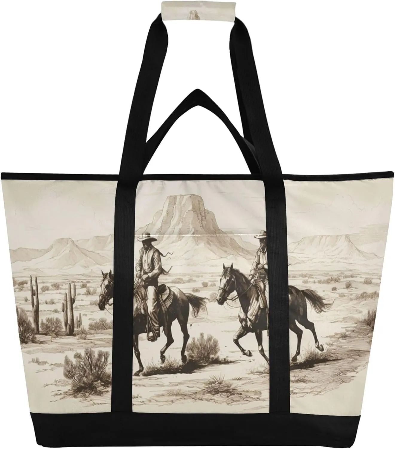 Western Cowboy Reusable Insulated Cooler Bag with Ice Pack Compartment - Large 47L Waterproof Thermal Grocery Tote for Picnic Beach Camping Lunch Storage