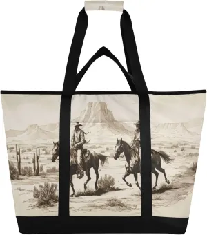 Western Cowboy Reusable Insulated Cooler Bag with Ice Pack Compartment - Large 47L Waterproof Thermal Grocery Tote for Picnic Beach Camping Lunch Storage