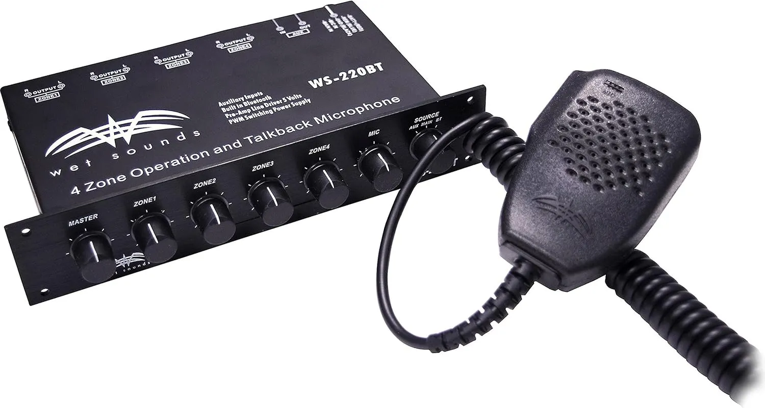 Wet Sounds WS-220 BT Marine 4-Zone Bluetooth Controller with PA