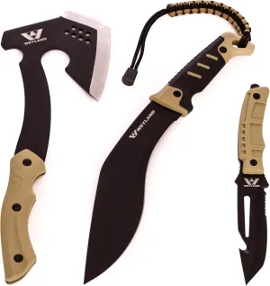 WEYLAND Tactical Blade Bundle - Includes Our Tactical Knife, Survival Axe and Kukri Machete for Bushcraft, Camping, Hiking & Hunting