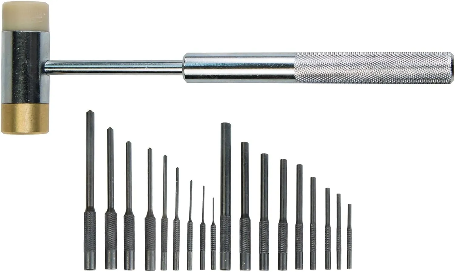 Wheeler Master Roll Pin Punch Set with Dual Sided Hammer, Roll Pin Punches and Starters, Storage Case for Gunsmithing, silver