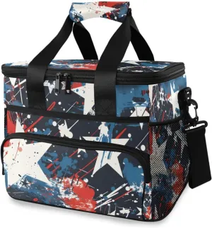 White Blue Stars Stripes Cooler Bag Insulated Cooler Soft Sided Cooler 24 Can Portable Picnic Bag Large Leakproof Lunch Bag Box for Beach Grocery Camping Travel Car Men Women