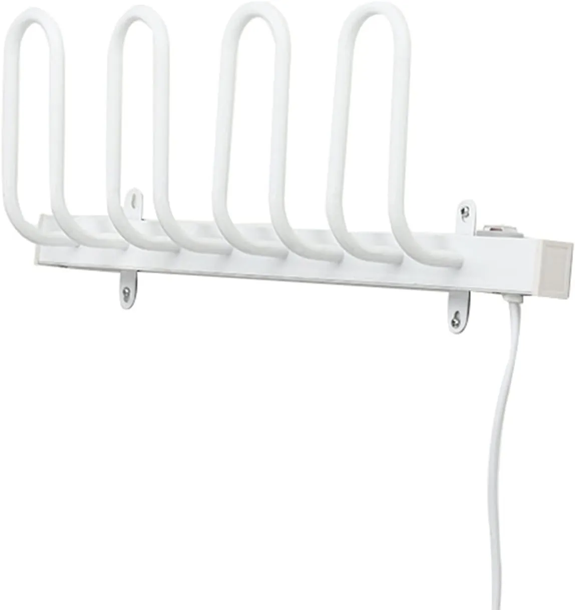 White Electric Shoe Dryer, Wall-Mounted Shoe Warmer, Shoe Dehumidifier Device with Switch, Aluminum Alloy Drying Shoe Rack for 2 Pairs of Shoes