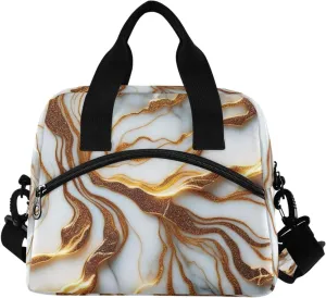 White Marble Gold Veins Lunch Bag Cooler Tote Insulated Portable, Lunch Box Tote, Cute Lunch Bag