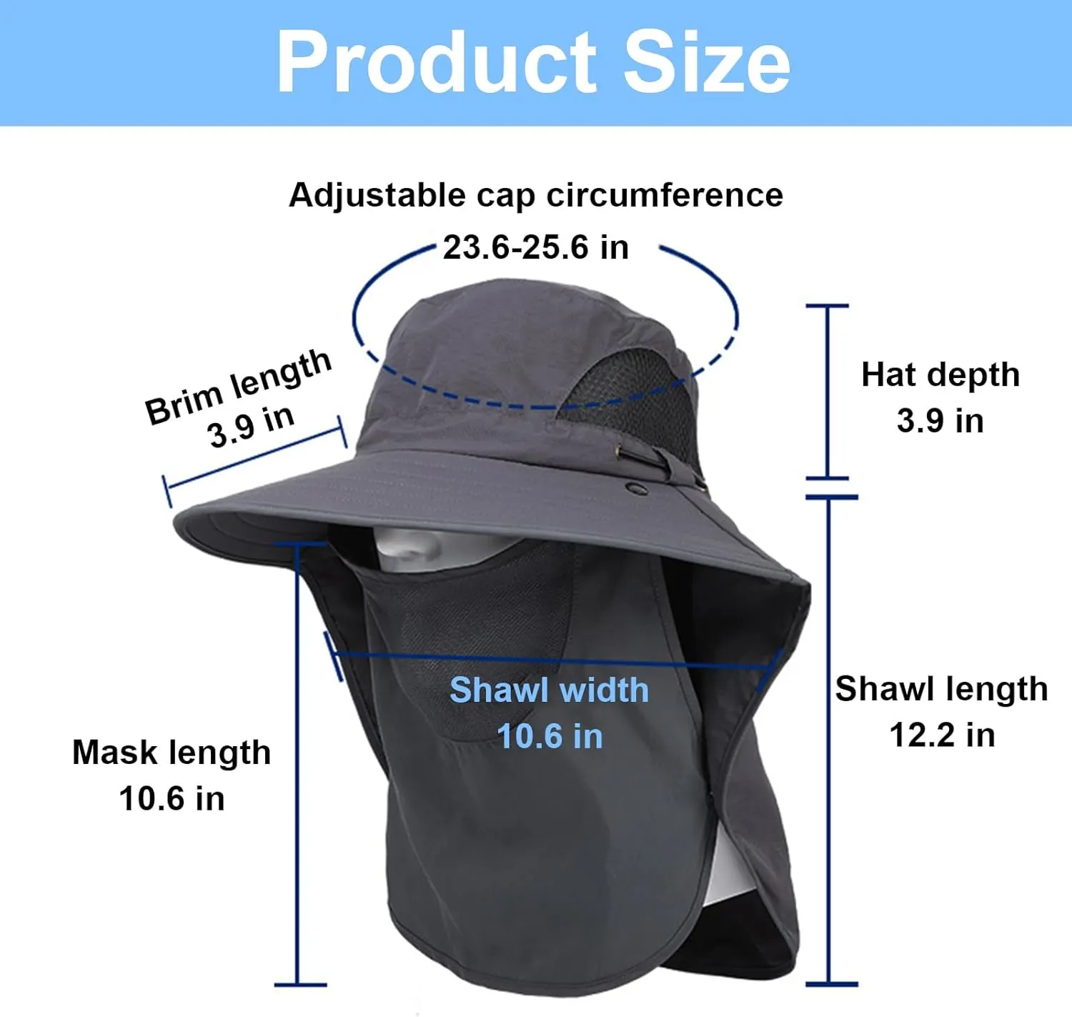 Wide Brim Sun Hat with Removable Neck & Face Flap – UPF 50  UV Protection Safari Hat for Men & Women, Big Head Friendly