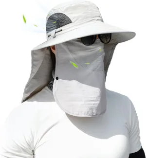 Wide Brim Sun Hat with Removable Neck & Face Flap – UPF 50  UV Protection Safari Hat for Men & Women, Big Head Friendly