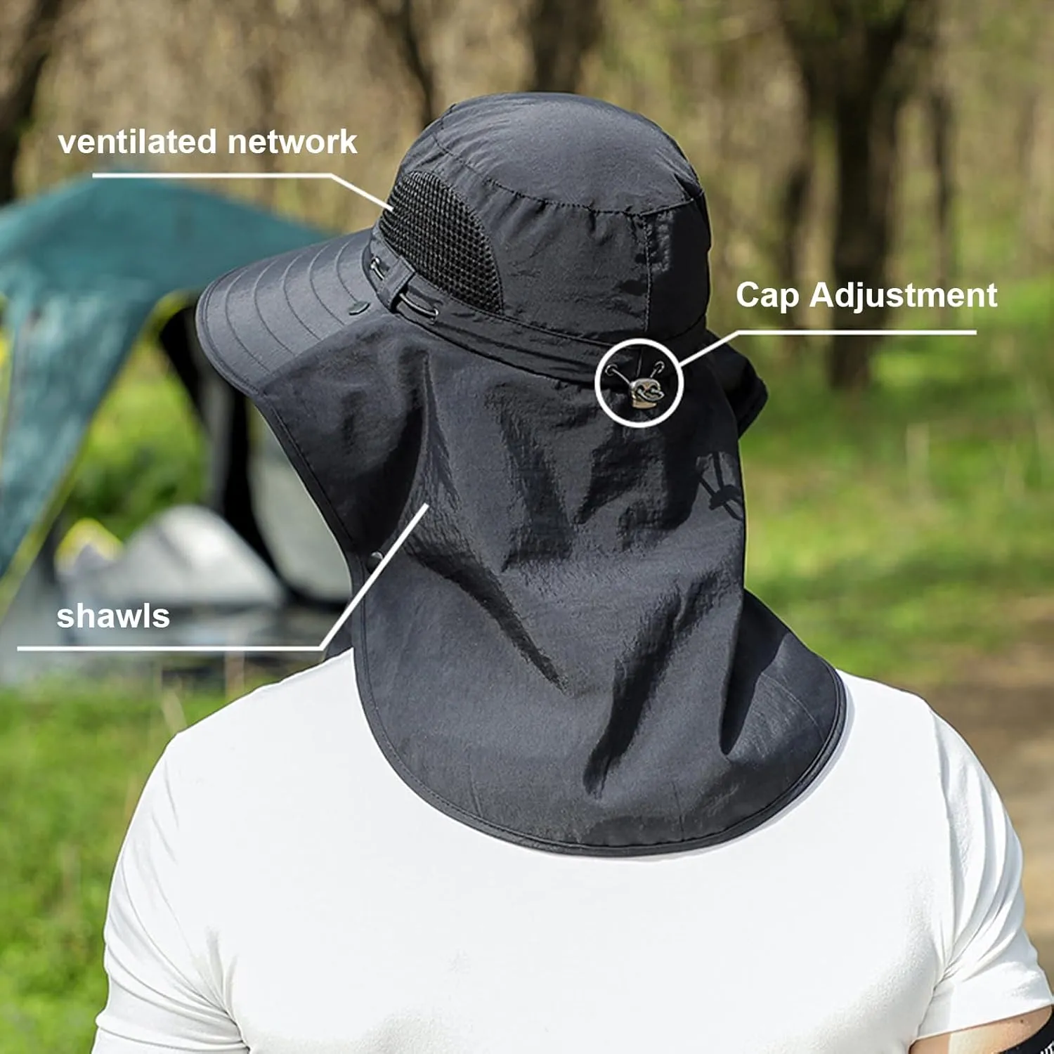 Wide Brim Sun Hat with Removable Neck & Face Flap – UPF 50  UV Protection Safari Hat for Men & Women, Big Head Friendly