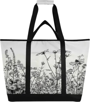 Wildflowers Reusable Insulated Cooler Bag with Ice Pack Compartment - Large 174L Waterproof Thermal Grocery Tote for Picnic Beach Camping Lunch Storage