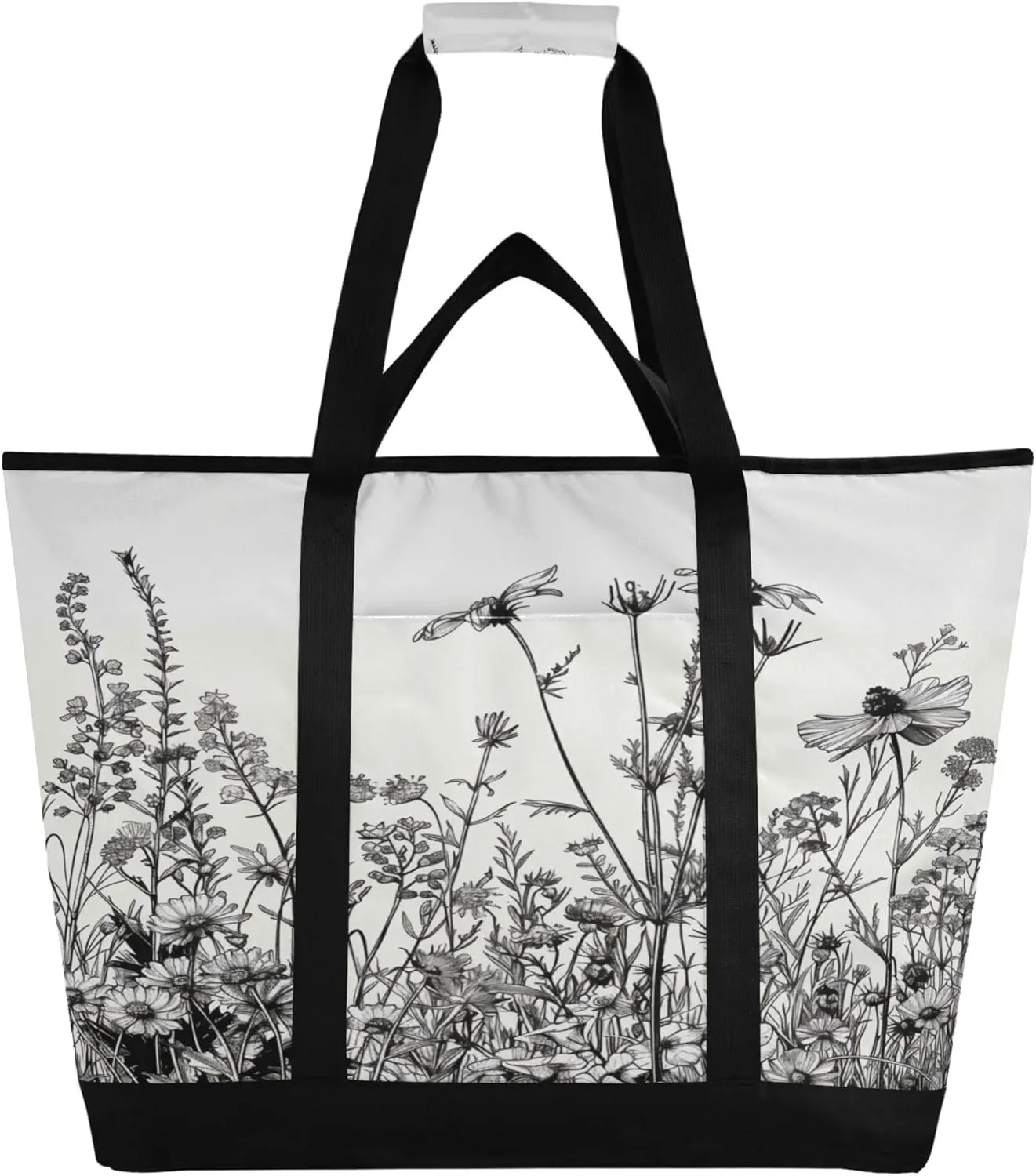 Wildflowers Reusable Insulated Cooler Bag with Ice Pack Compartment - Large 174L Waterproof Thermal Grocery Tote for Picnic Beach Camping Lunch Storage