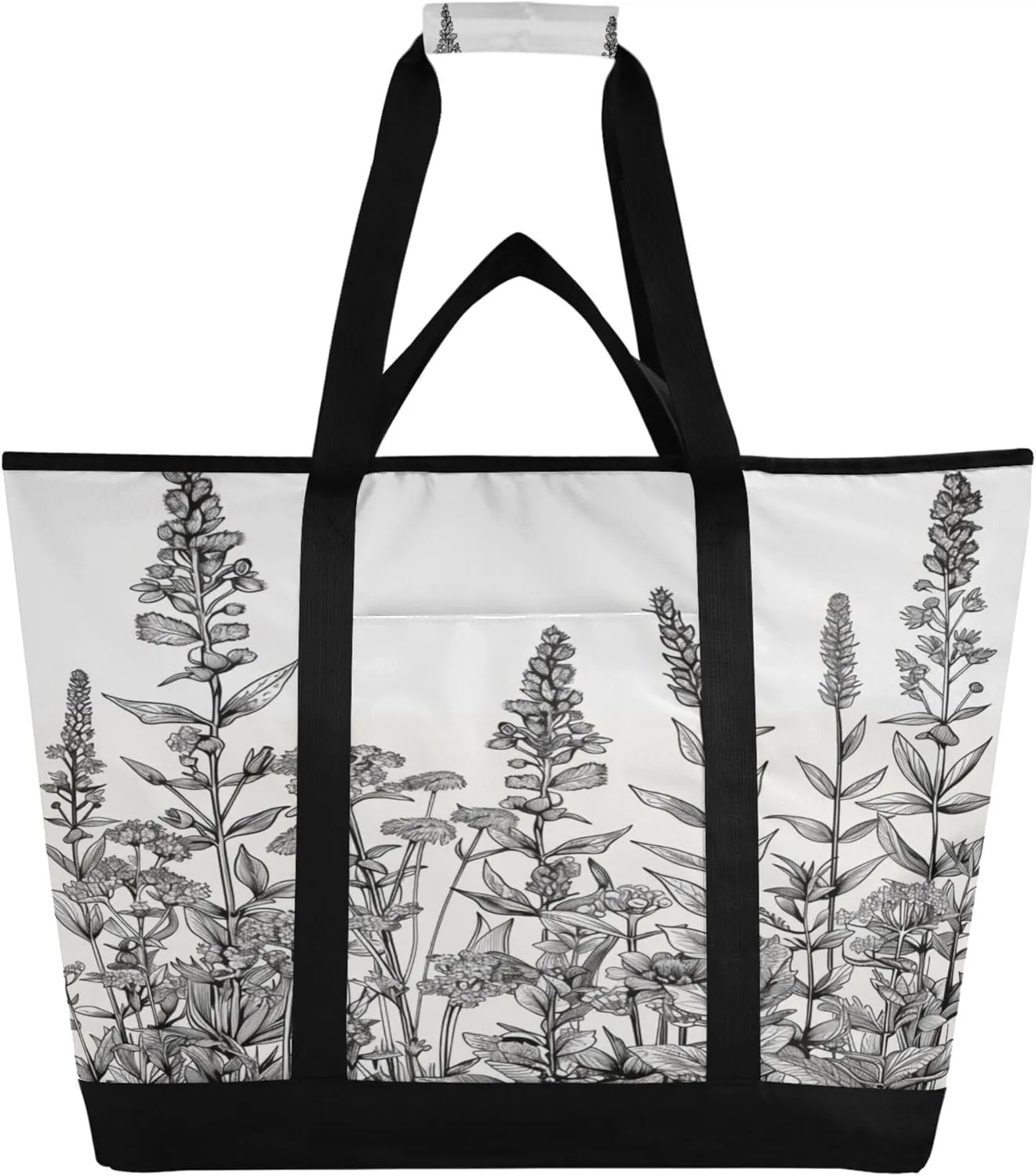 Wildflowers Reusable Insulated Cooler Bag with Ice Pack Compartment - Large 175L Waterproof Thermal Grocery Tote for Picnic Beach Camping Lunch Storage