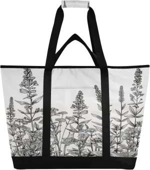 Wildflowers Reusable Insulated Cooler Bag with Ice Pack Compartment - Large 175L Waterproof Thermal Grocery Tote for Picnic Beach Camping Lunch Storage