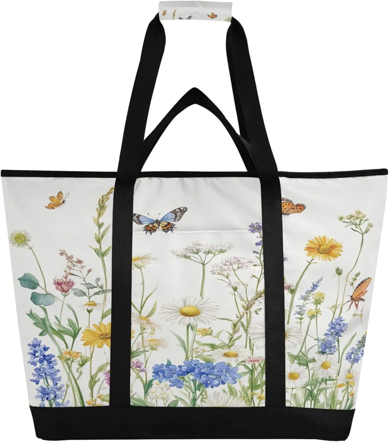 Wildflowers Reusable Insulated Cooler Bag with Ice Pack Compartment - Large 184L Waterproof Thermal Grocery Tote for Picnic Beach Camping Lunch Storage