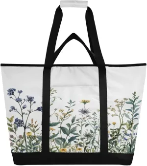 Wildflowers Reusable Insulated Lunchbox Cooler Bag, Leakproof Kitchen Grocery Bag Collapsible Portable Cooler Tote Bag for Picnic, Camping, Office, Travel