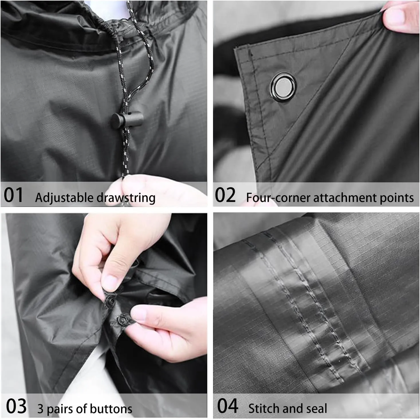 Wind Tour Waterproof Lightweigh Hooded Rain Poncho Raincoat Jacket for Men Women Rain Coat with Pocket Adult Outdoor Hiking