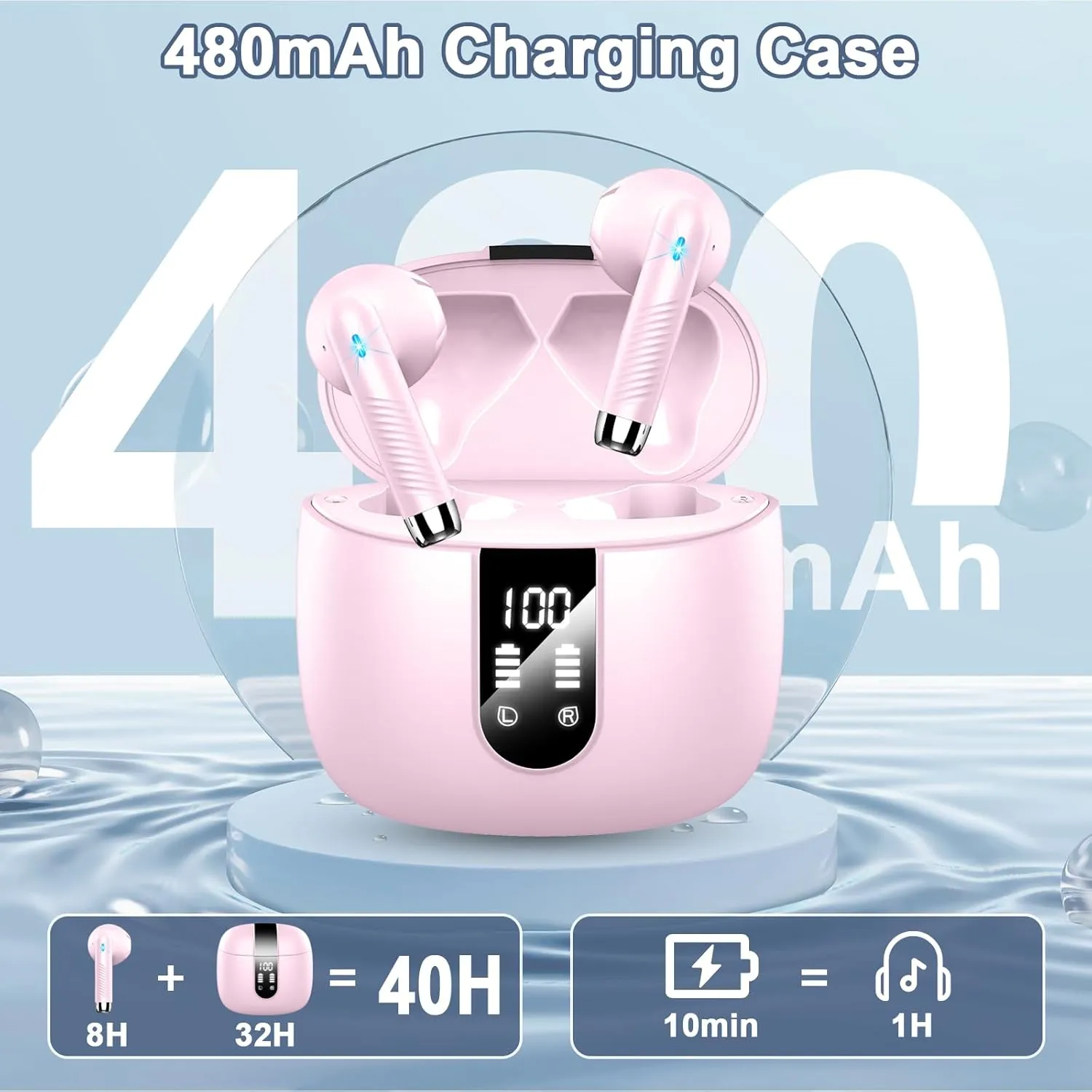 Wireless Earbud Bluetooth 5.3 Headphones with Clear Sound, 40H Playtime, Sport Earbud Touch Control with LED Digital Display, IP7 Waterproof Bluetooth Earphones Built-in Mic for Android iOS Workout