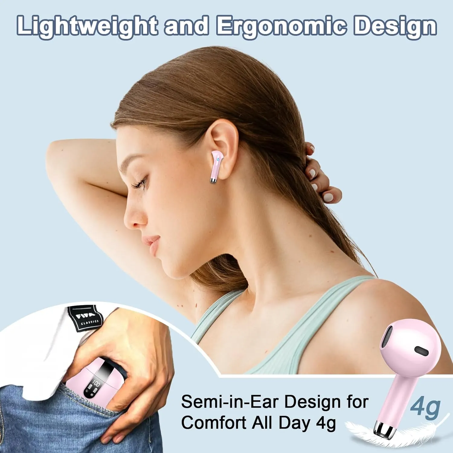 Wireless Earbud Bluetooth 5.3 Headphones with Clear Sound, 40H Playtime, Sport Earbud Touch Control with LED Digital Display, IP7 Waterproof Bluetooth Earphones Built-in Mic for Android iOS Workout