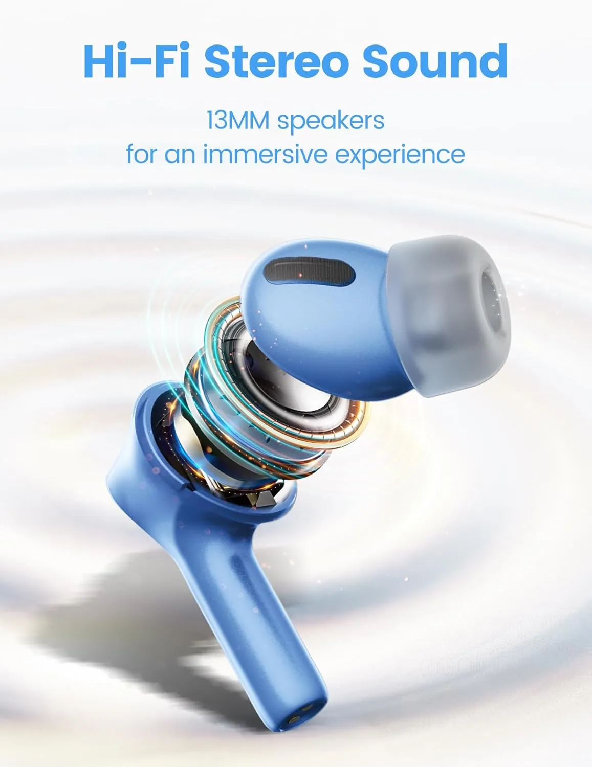 Wireless Earbuds Bluetooth 5.3 Headphones 50H Playtime Deep Bass Stereo Ear Buds with Mic IPX7 Waterproof Comfort Lightweight in Ear Earphones for Pad Android/iOS Phones Gifts for Women Men
