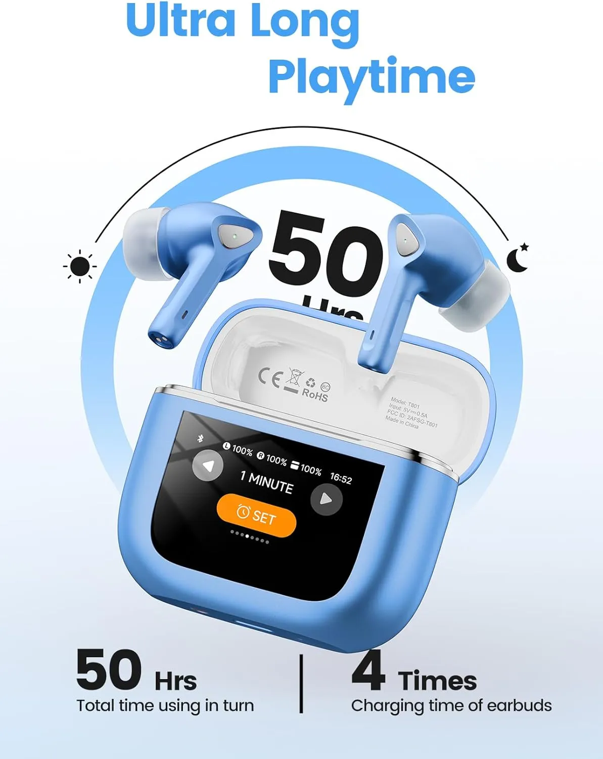 Wireless Earbuds Bluetooth 5.3 Headphones 50H Playtime Deep Bass Stereo Ear Buds with Mic IPX7 Waterproof Comfort Lightweight in Ear Earphones for Pad Android/iOS Phones Gifts for Women Men