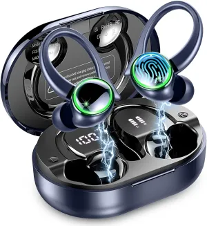 Wireless Earbuds, Bluetooth 5.4 Headphones Sports, 50H Playback Over-Ear buds with ENC Noise Cancelling Mic, Deep Bass Fitness Earphones with Earhooks, IP7 Waterproof Headset for Running Gym Workout