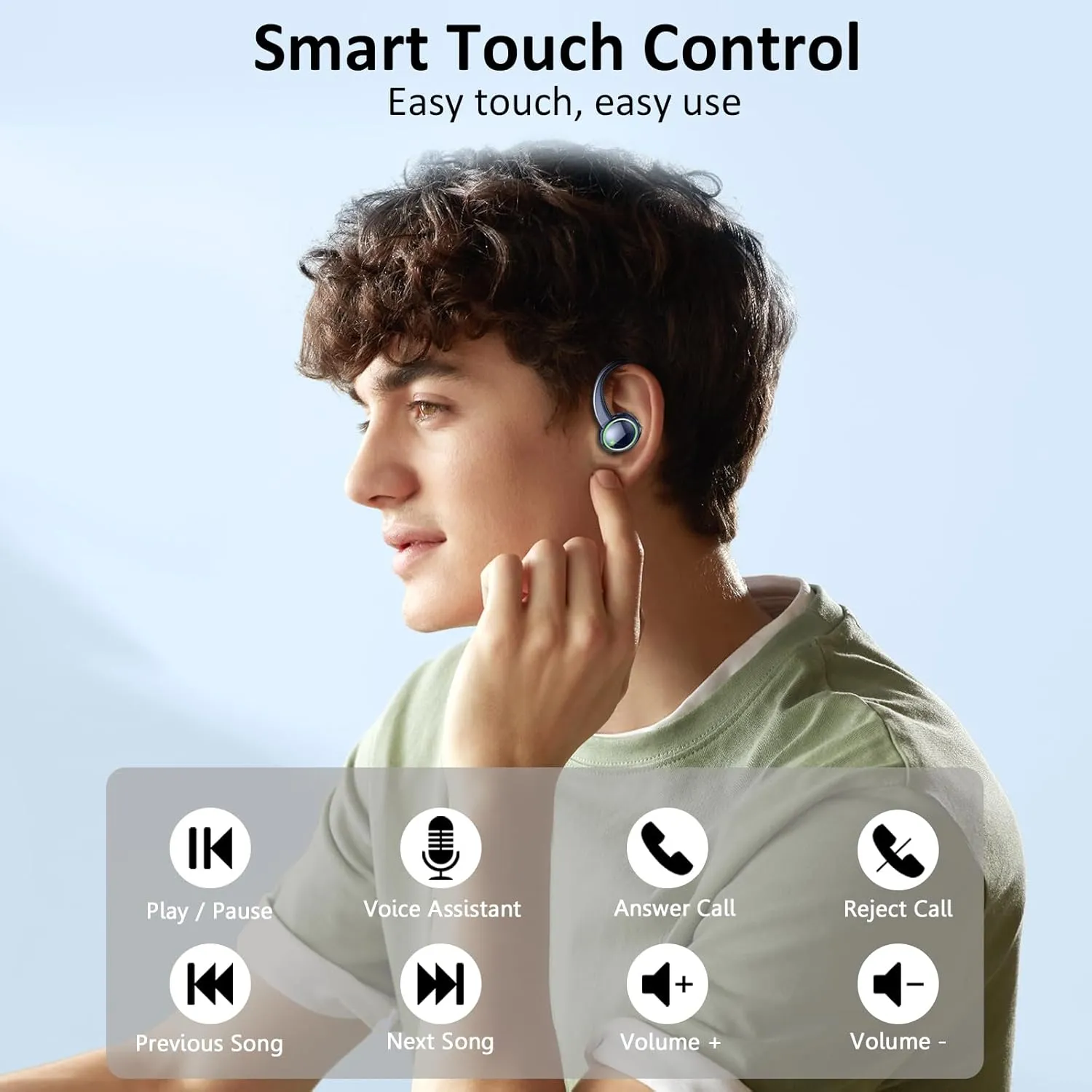 Wireless Earbuds, Bluetooth 5.4 Headphones Sports, 50H Playback Over-Ear buds with ENC Noise Cancelling Mic, Deep Bass Fitness Earphones with Earhooks, IP7 Waterproof Headset for Running Gym Workout