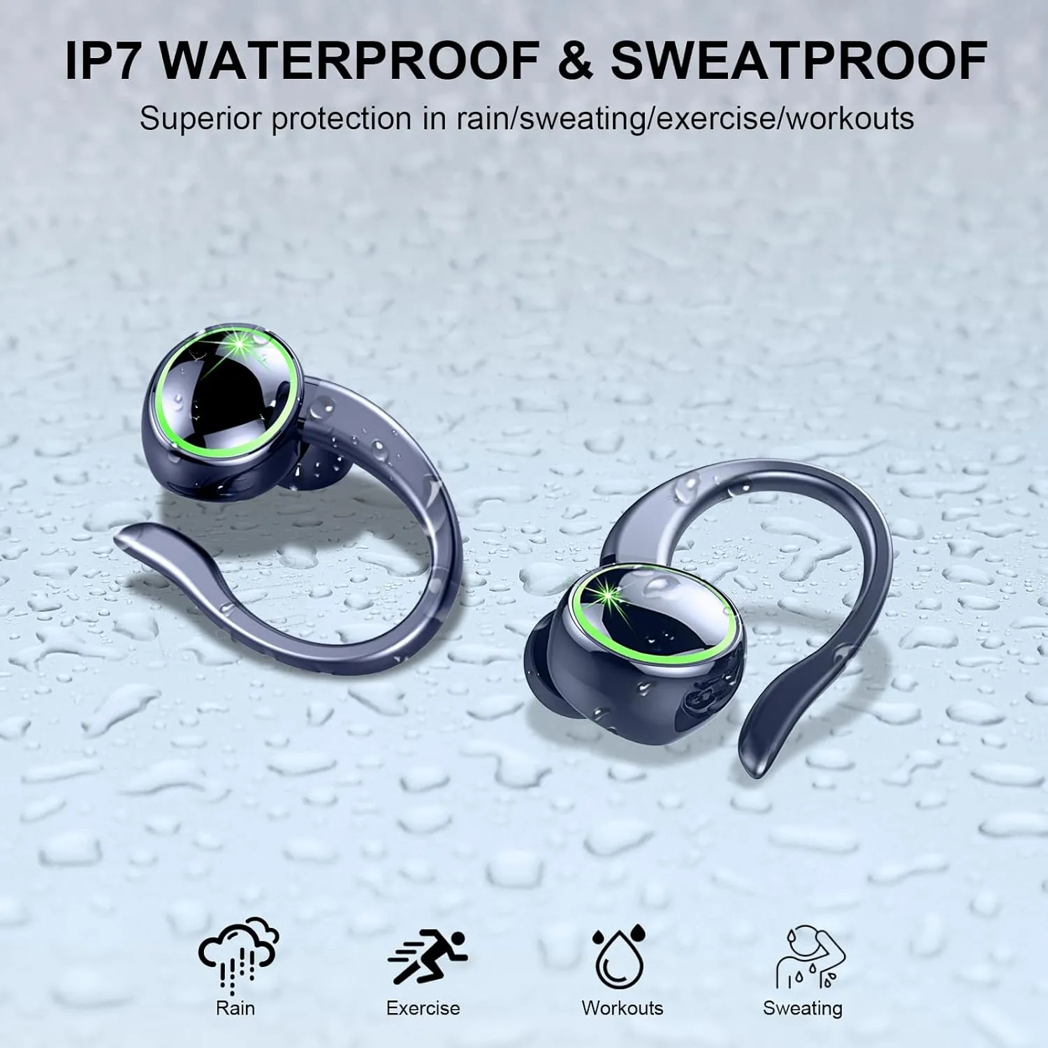 Wireless Earbuds, Bluetooth 5.4 Headphones Sports, 50H Playback Over-Ear buds with ENC Noise Cancelling Mic, Deep Bass Fitness Earphones with Earhooks, IP7 Waterproof Headset for Running Gym Workout