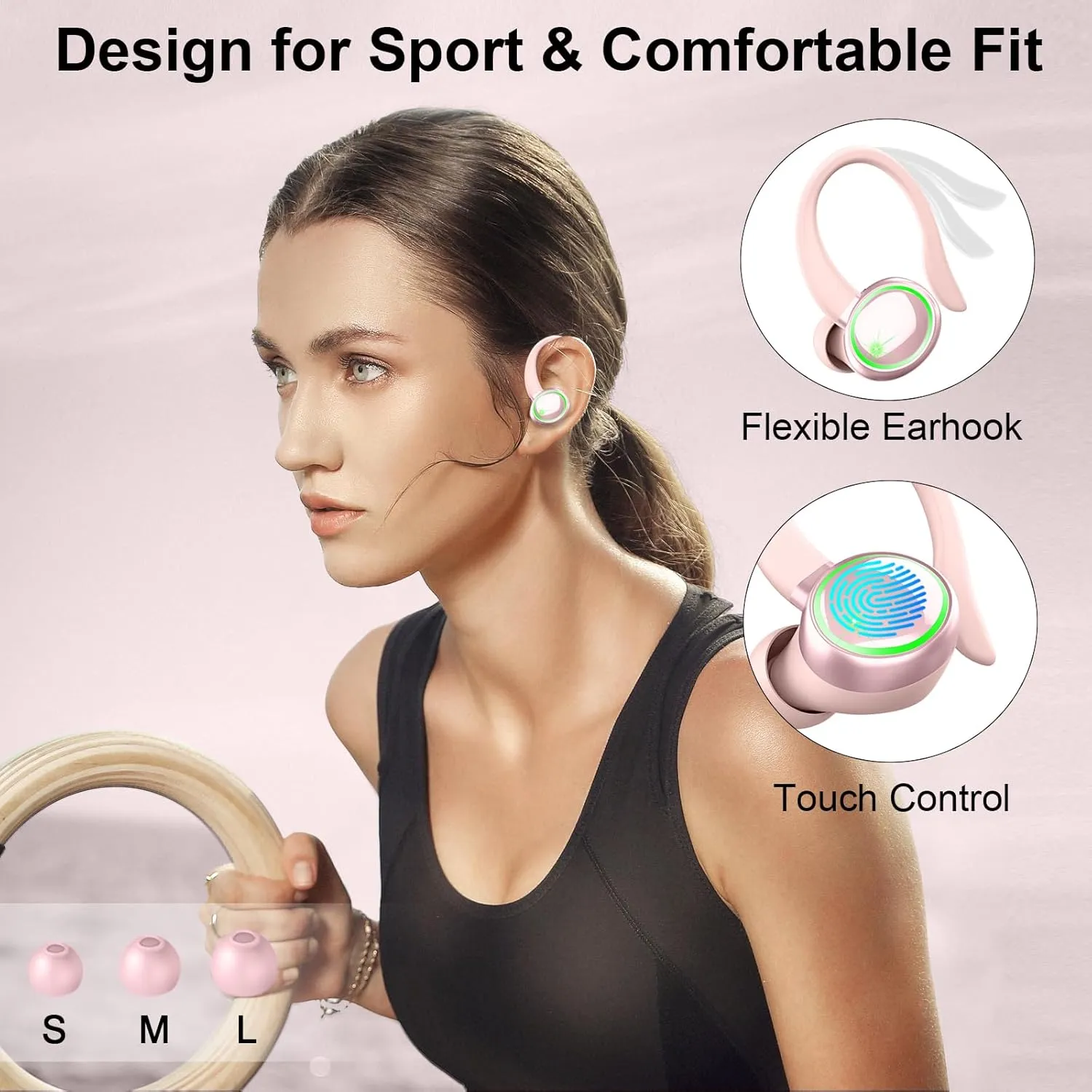 Wireless Earbuds, Bluetooth 5.4 Headphones Sports, 50H Playback Over-Ear buds with ENC Noise Cancelling Mic, Deep Bass Fitness Earphones with Earhooks, IP7 Waterproof Headset for Workout Running Gym