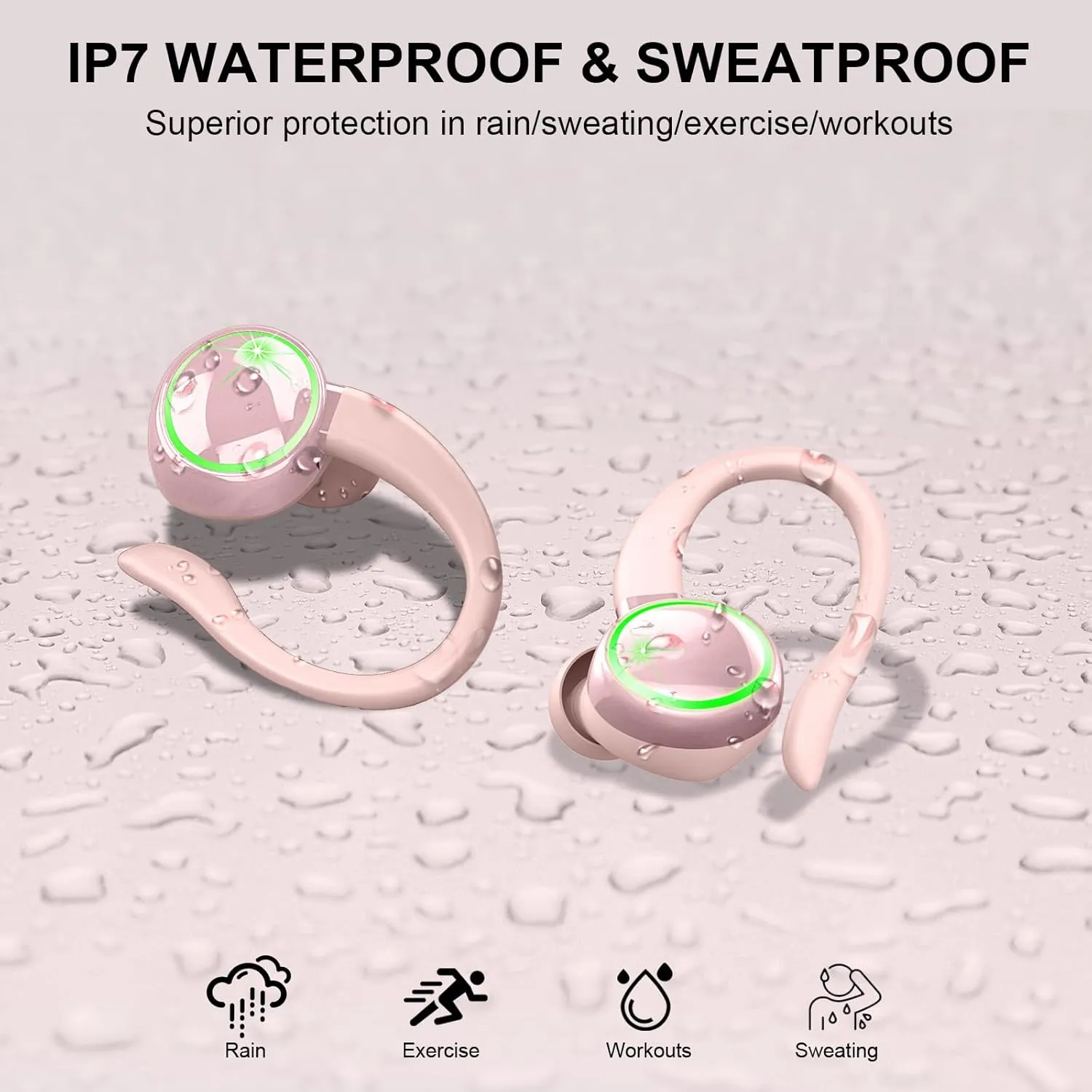 Wireless Earbuds, Bluetooth 5.4 Headphones Sports, 50H Playback Over-Ear buds with ENC Noise Cancelling Mic, Deep Bass Fitness Earphones with Earhooks, IP7 Waterproof Headset for Workout Running Gym