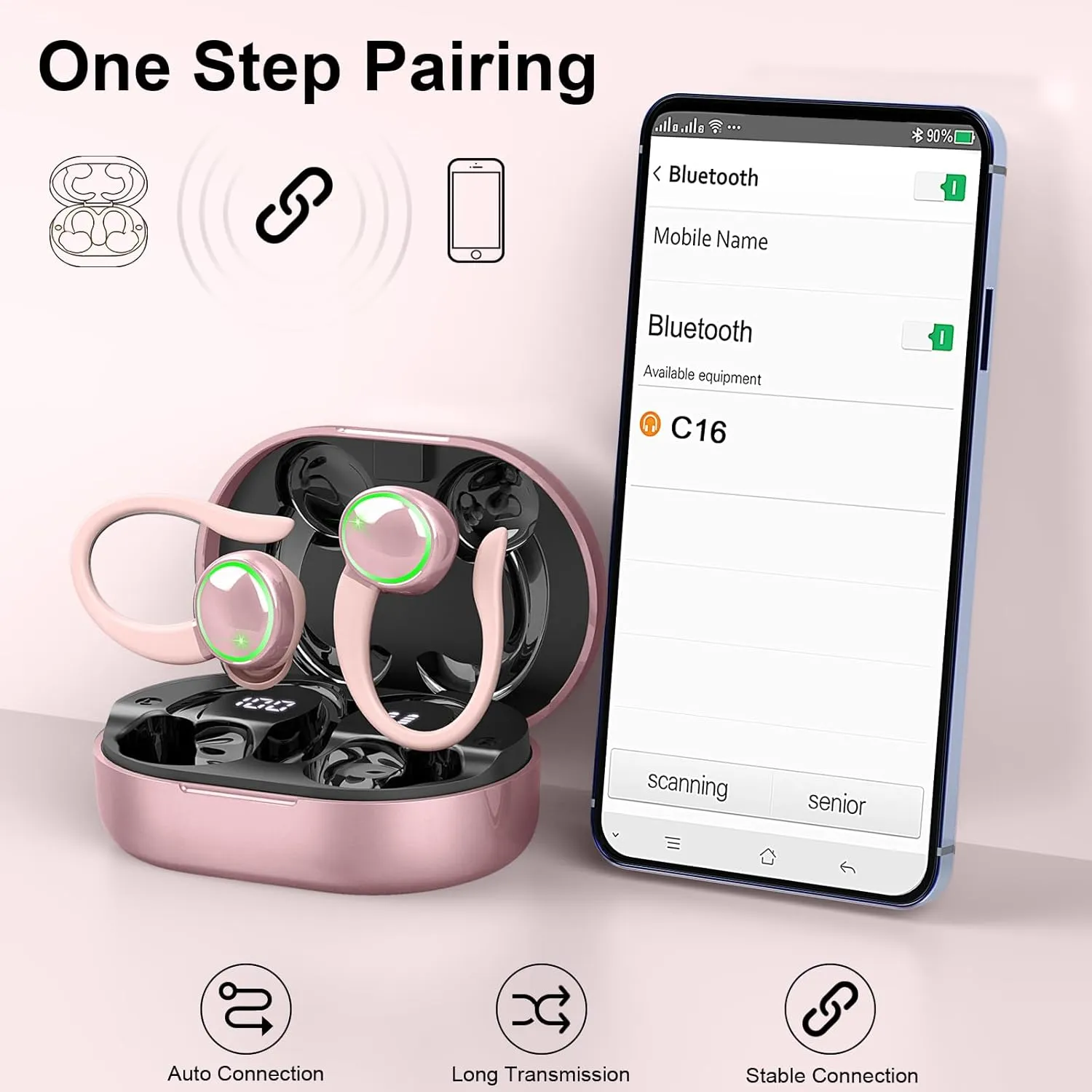 Wireless Earbuds, Bluetooth 5.4 Headphones Sports, 50H Playback Over-Ear buds with ENC Noise Cancelling Mic, Deep Bass Fitness Earphones with Earhooks, IP7 Waterproof Headset for Workout Running Gym