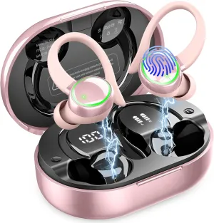 Wireless Earbuds, Bluetooth 5.4 Headphones Sports, 50H Playback Over-Ear buds with ENC Noise Cancelling Mic, Deep Bass Fitness Earphones with Earhooks, IP7 Waterproof Headset for Workout Running Gym