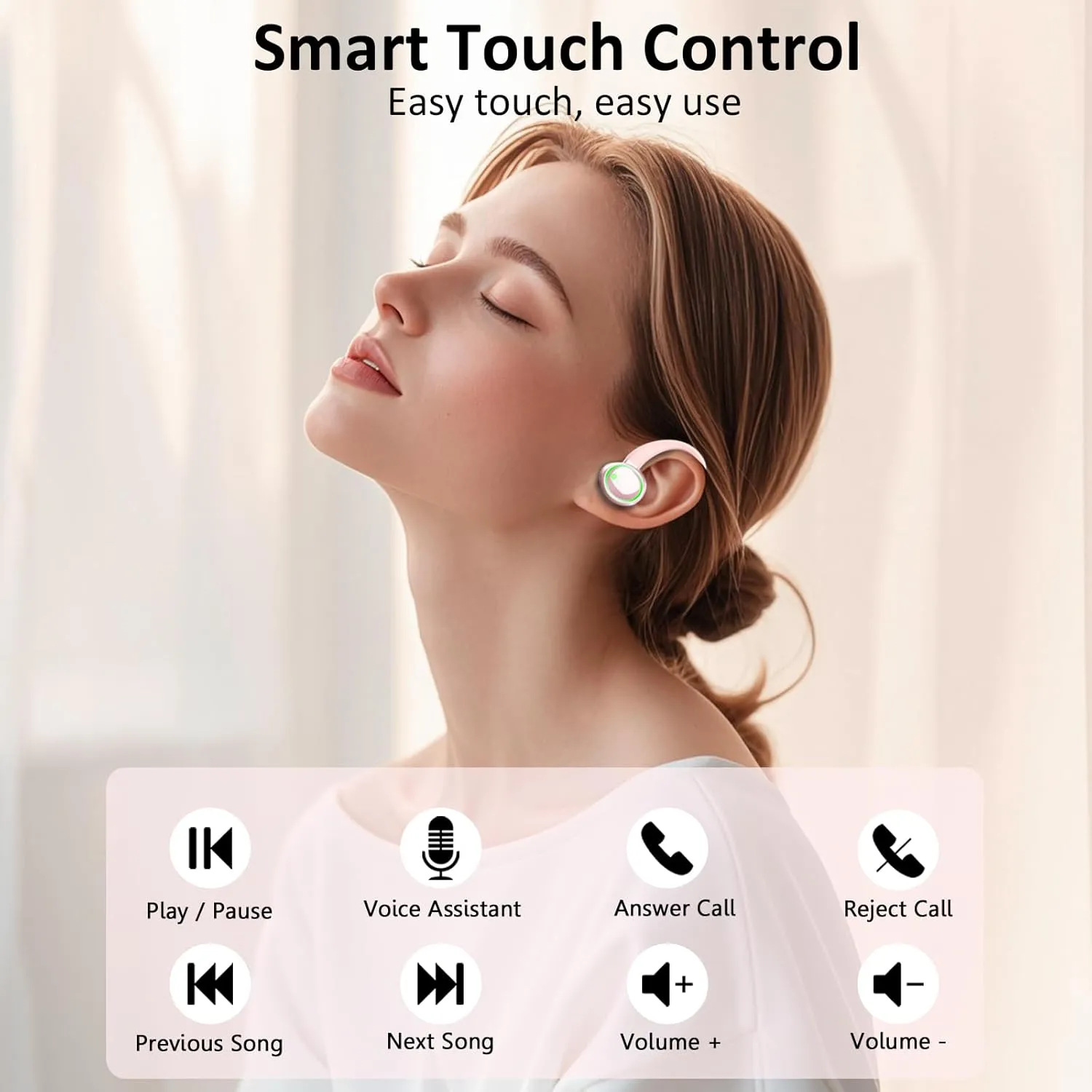 Wireless Earbuds, Bluetooth 5.4 Headphones Sports, 50H Playback Over-Ear buds with ENC Noise Cancelling Mic, Deep Bass Fitness Earphones with Earhooks, IP7 Waterproof Headset for Workout Running Gym